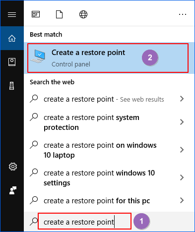 開啟建立還原點程式