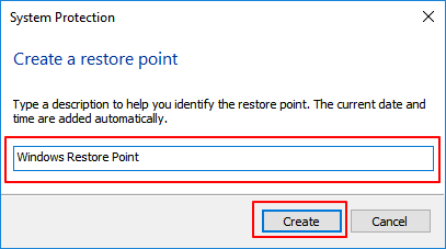 Name the restore point and confirm to create