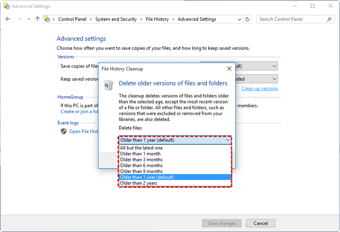 刪除檔案歷程備份