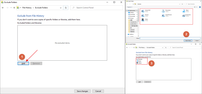 從檔案歷程記錄中排除資料夾