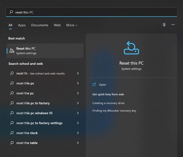 選擇重置此電腦