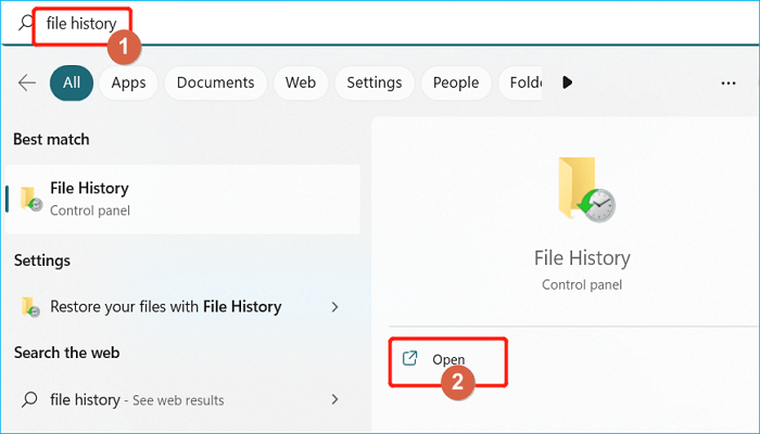 使用檔案歷程記錄備份Windows 10 - 步驟1