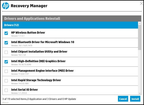 選中驅動程式和應用程式上的複選框