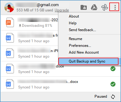 退出 Google 備份和同步