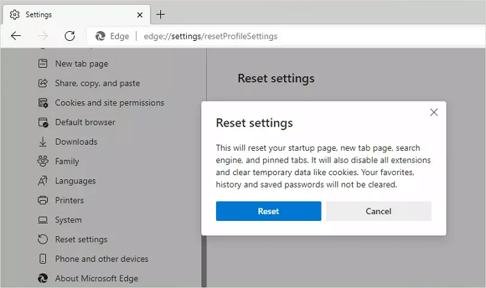 重設Microsoft Edge移除Windows Defender安全警告