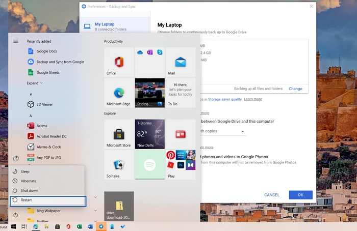 按Shift鍵並點擊重新啟動選項