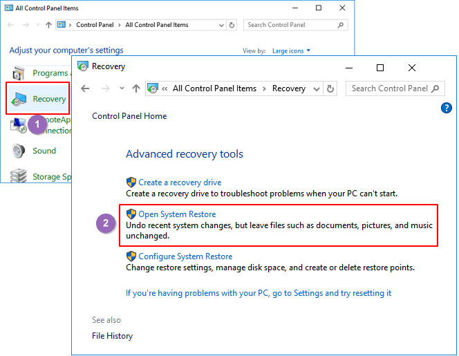 開啟系統還原工具