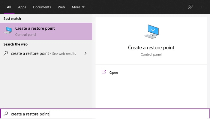 搜尋創建還原點