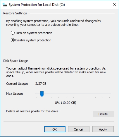 本機磁碟系統保護
