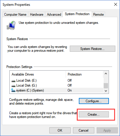 創建系統還原點