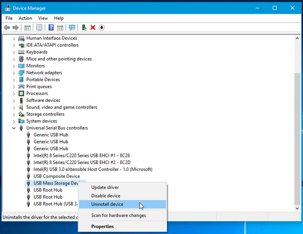 解除安裝 USB 控制器以修復裝置已停止回應或已中斷連接