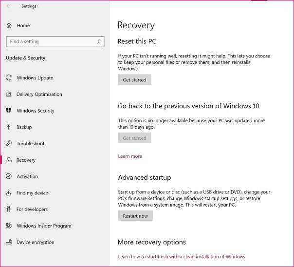 重置 Windows 10 的三個選項