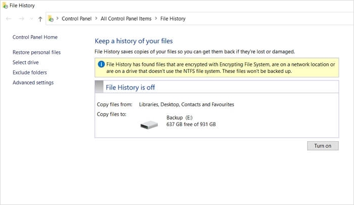 開啟檔案歷程記錄