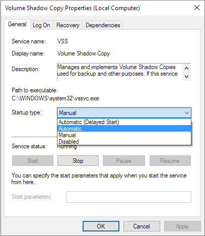磁碟區陰影複製自動啟動