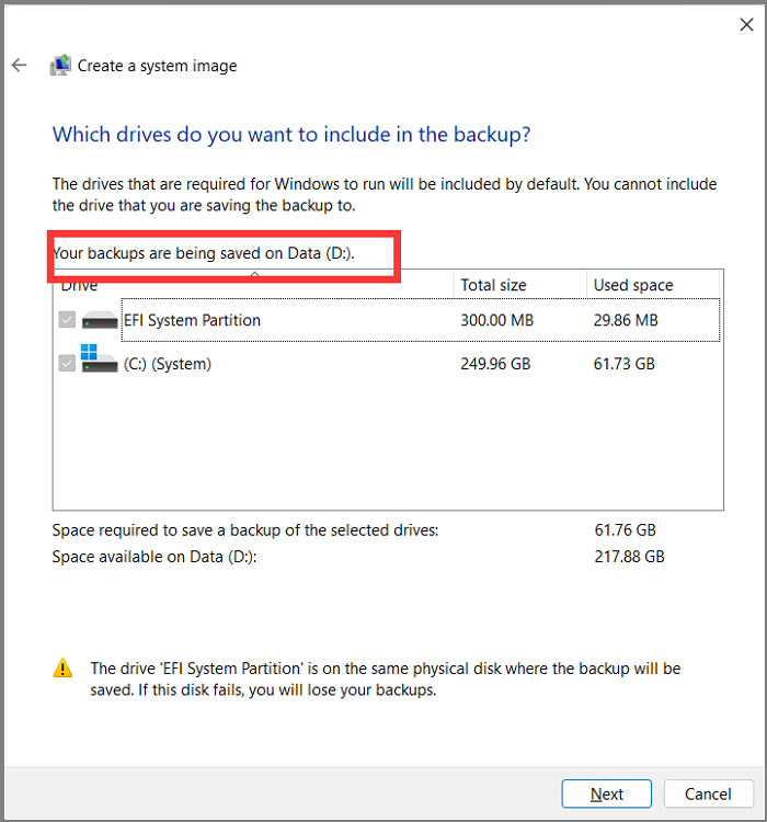 您想要將哪個硬碟包含在備份中