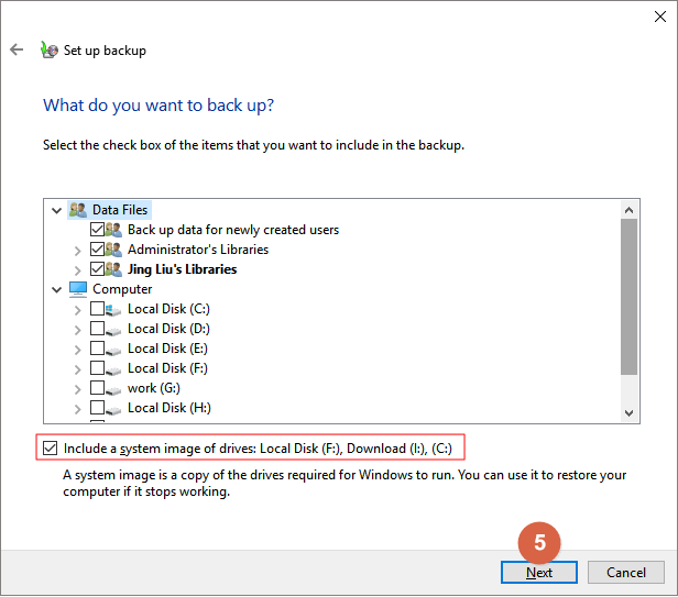 使用windows備份與還原程式備份電腦-步驟5