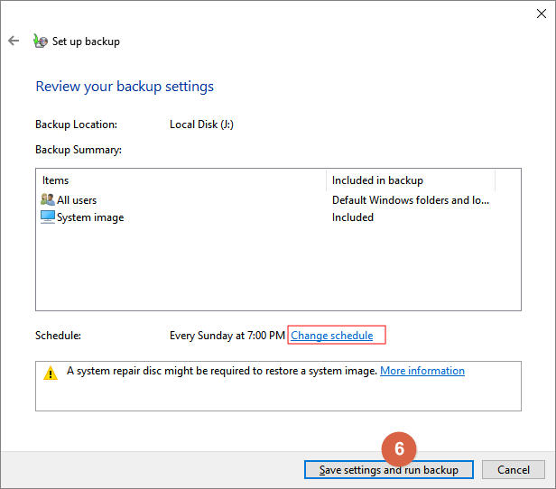 使用windows備份與還原程式備份電腦-步驟6