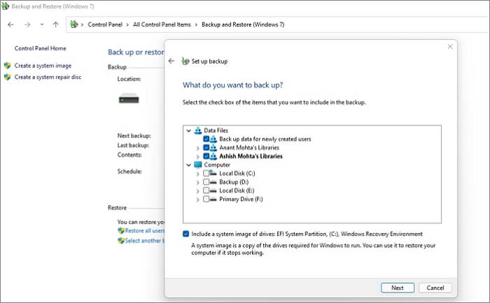 選擇要備份的檔案和資料夾