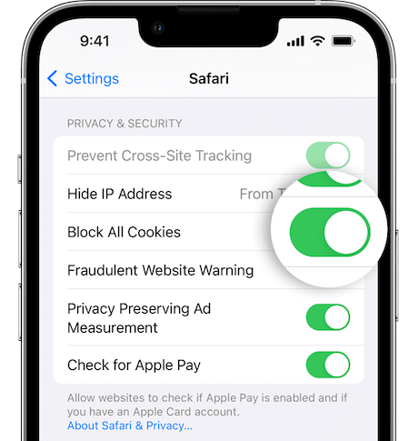阻止 iphone 中的所有 cookie