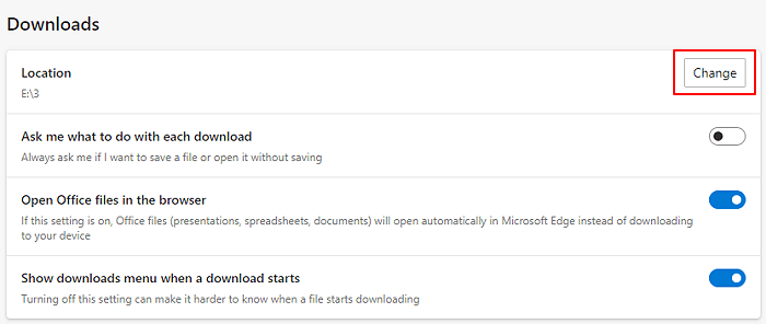 更改 Edge 瀏覽器的下載位置
