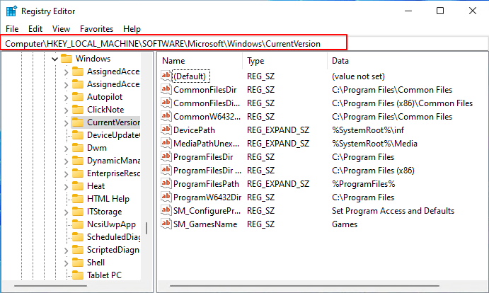 開啟登錄編輯程式以變更應用程式的位置