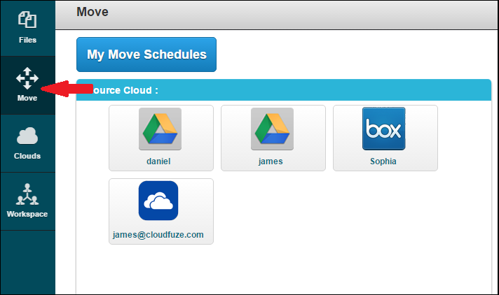 在 cloudfuze 中選擇源雲端