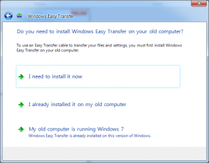 Windows Easy Transfer 要求在舊電腦上安裝。