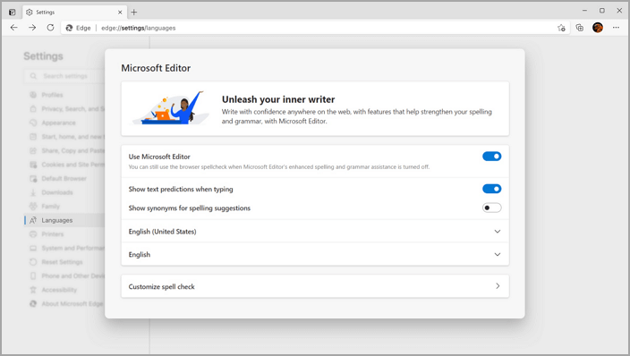 編輯器設定 - Microsoft Edge