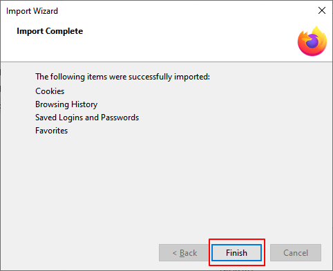 完成將 IE 數據移動到 Firefox