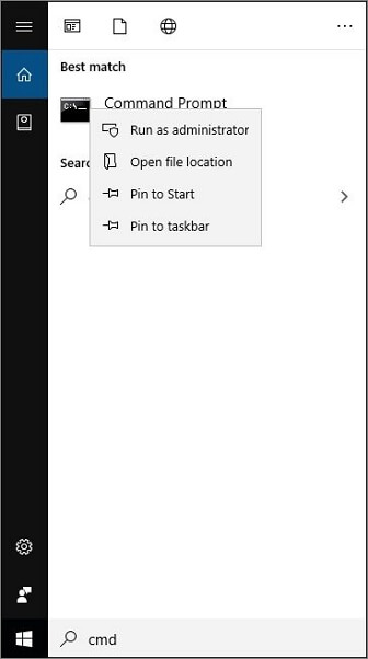 插入 CMD 並右鍵點擊它,以系統管理員身份運行