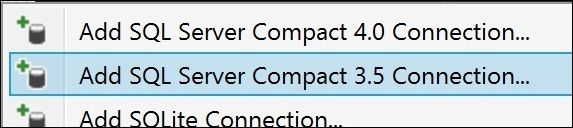 點擊添加 sql server compact 3.5 連接
