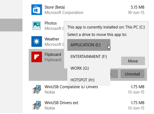 手動將 Windows 10 應用移動到另一個硬碟或分割區 - 3
