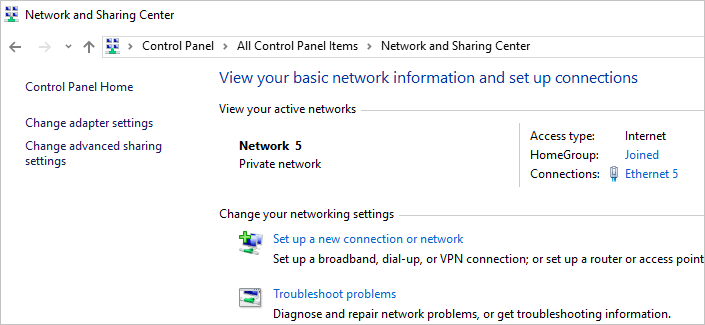 查找網絡和共享中心