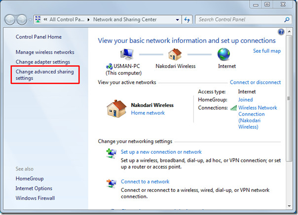 更改進階共享設定