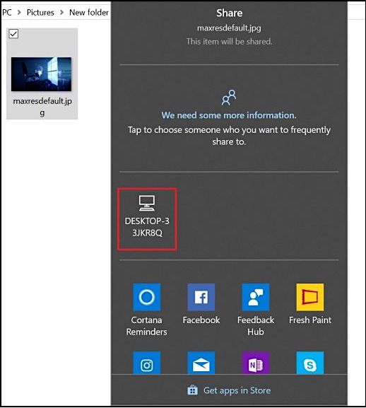 選擇共享檔案的目標裝置