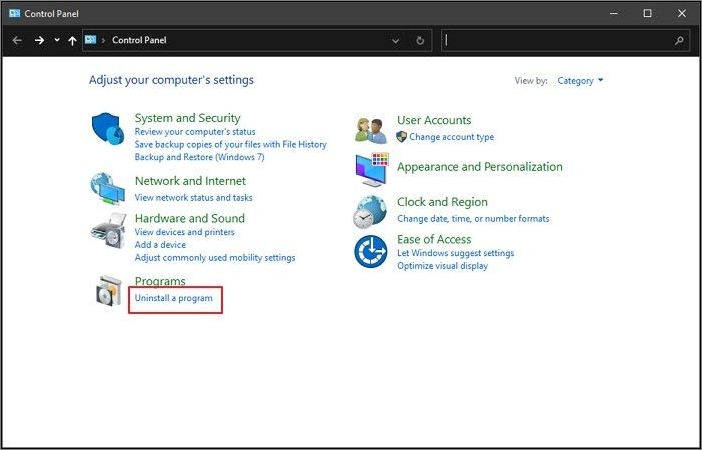 點擊卸載程式選項