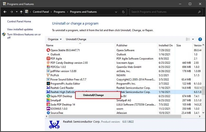 卸載瑞昱驅動程式