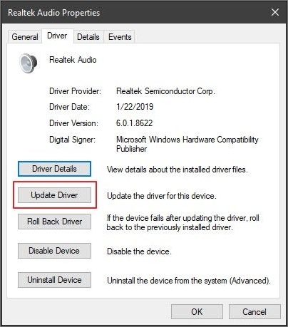 點擊更新驅動程序按鈕