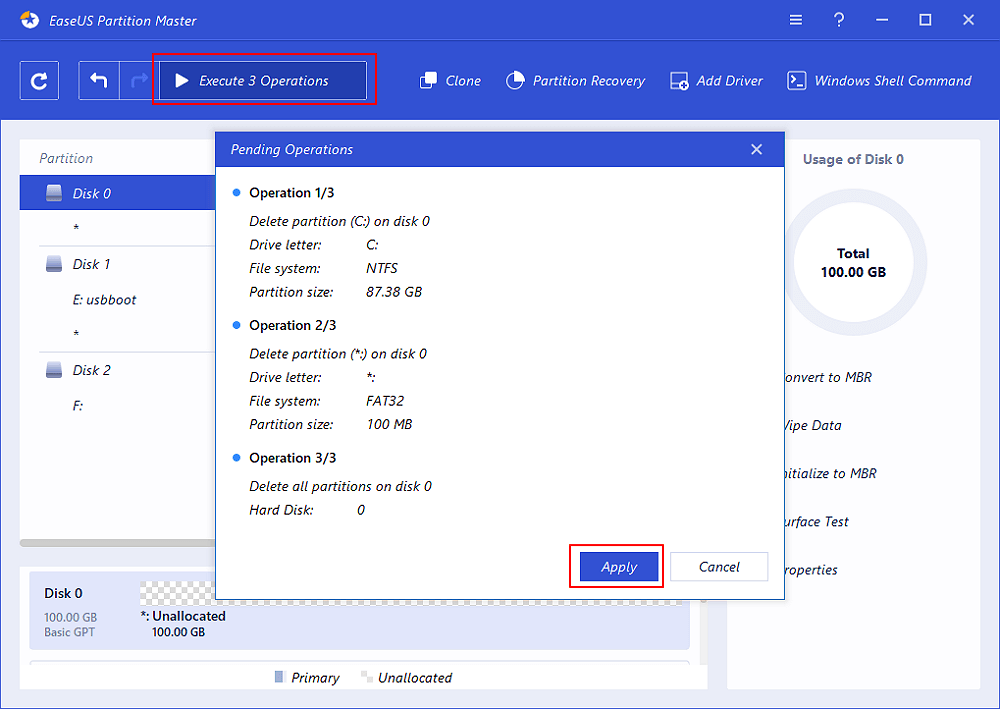 刪除所有磁區包含系統磁區 — 步驟7