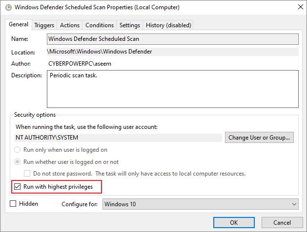 更改Windows Defender計劃選項 - 步驟2