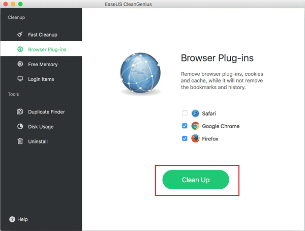 選擇瀏覽器以清理插件