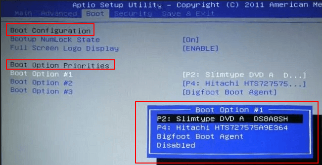 aptio setup Boot 選擇以磁碟啟動