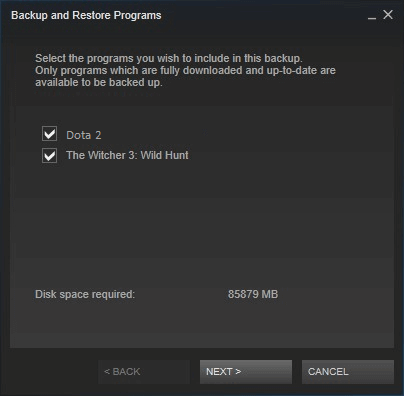 選擇遊戲開始備份