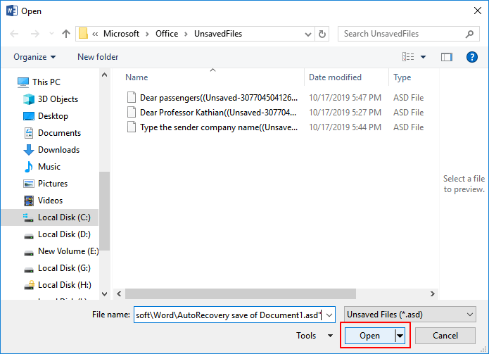 開啟未儲存的word檔案