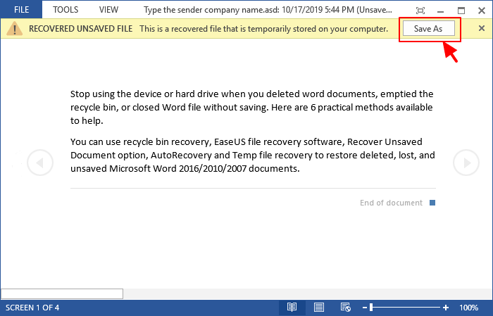 儲存未儲存的word文件