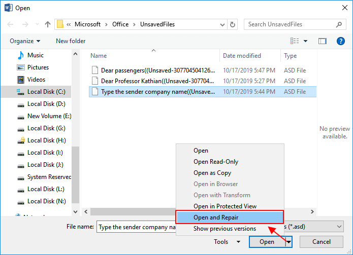 修復Word錯誤以還原未儲存的Word文件