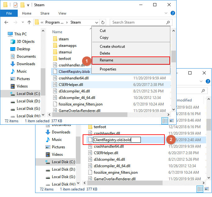 重新命名Steam檔案以還原遺失的遊戲