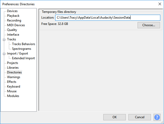 在暫存資料夾中尋找Audacity
