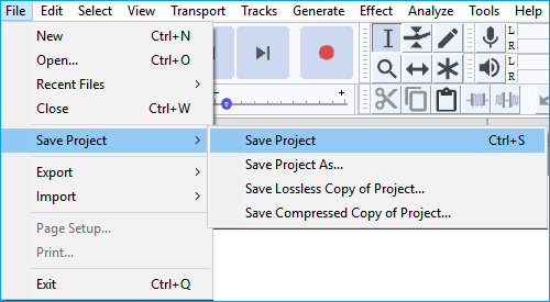 還原未儲存的Audacity.