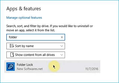 應用程式與功能中找到Folder Lock